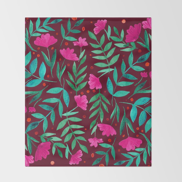 Magical garden - burgundy and pink Throw Blanket Gallery Image 2