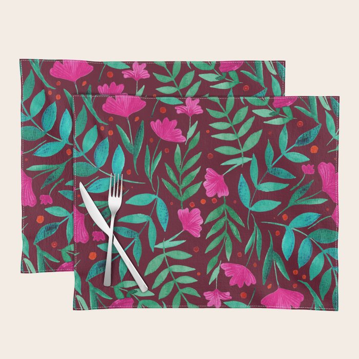 Magical garden - burgundy and pink Placemat Gallery Image 1