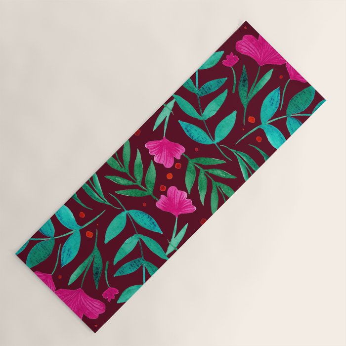 Magical garden - burgundy and pink Yoga Mat Gallery Image 1