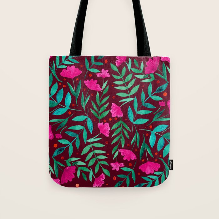 Magical garden - burgundy and pink Tote Bag Gallery Image 1