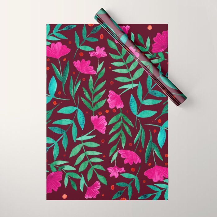Magical garden - burgundy and pink Wrapping Paper Gallery Image 1