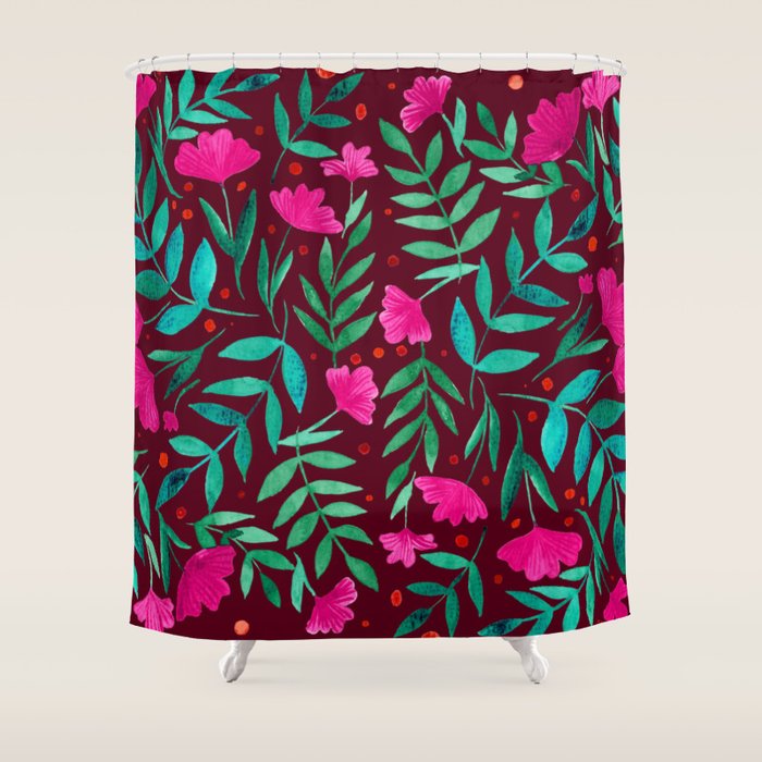 Magical garden - burgundy and pink Shower Curtain Gallery Image 1