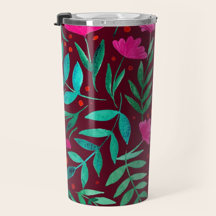 Magical garden - burgundy and pink Travel Mug Gallery Image 3