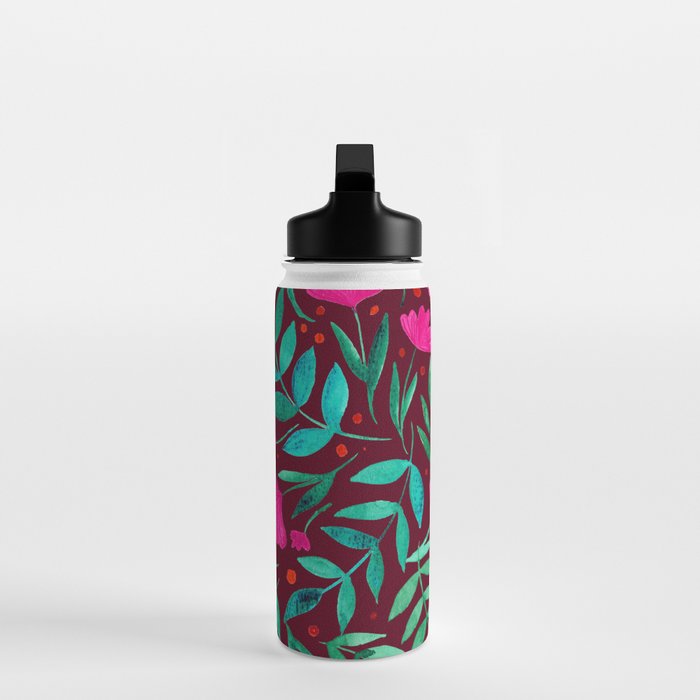 Magical garden - burgundy and pink Water Bottle Gallery Image 3