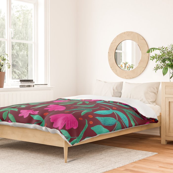 Magical garden - burgundy and pink Duvet Cover Gallery Image 2