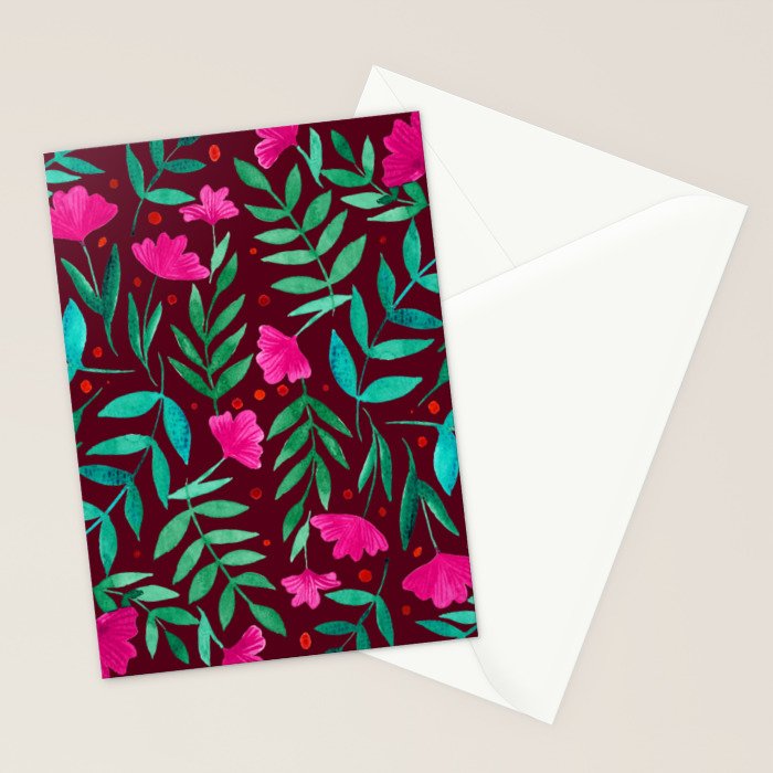 Magical garden - burgundy and pink Stationery Card Gallery Image 2