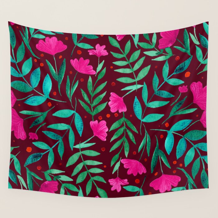 Magical garden - burgundy and pink Wall Tapestry Gallery Image 4