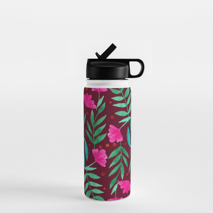 Magical garden - burgundy and pink Water Bottle Gallery Image 1