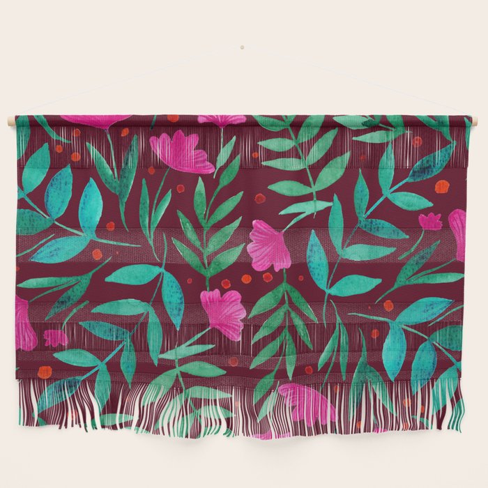 Magical garden - burgundy and pink Wall Hanging