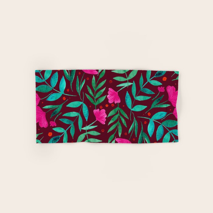 Magical garden - burgundy and pink Bath Towel Gallery Image 1