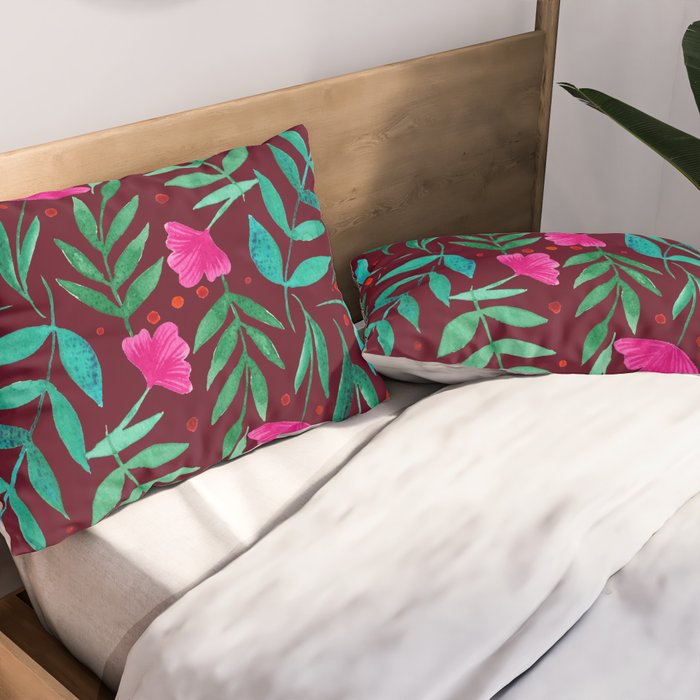 Magical garden - burgundy and pink Pillow Sham Gallery Image 2