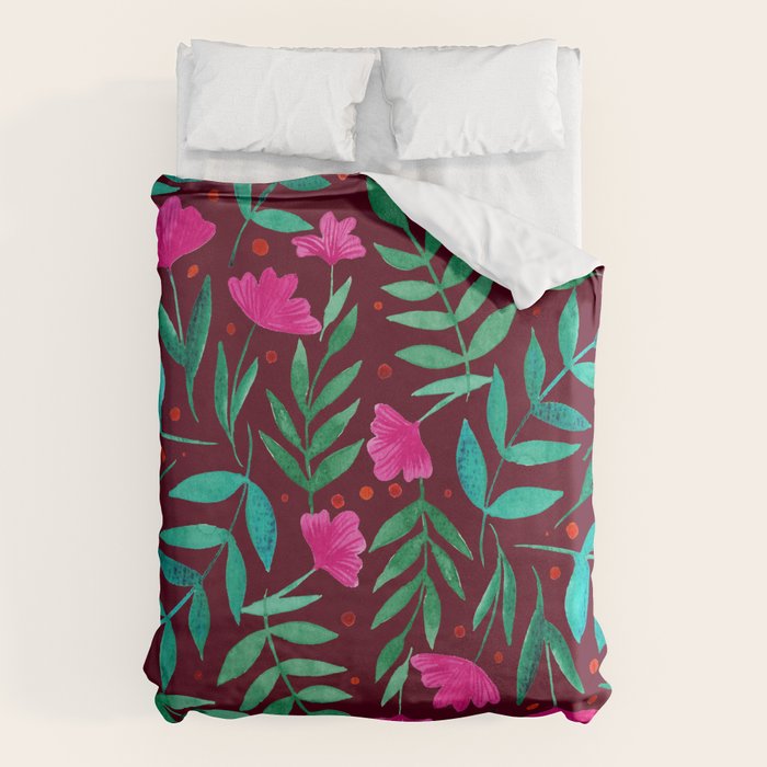 Magical garden - burgundy and pink Duvet Cover Gallery Image 1