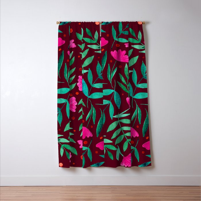 Magical garden - burgundy and pink Window Curtain Gallery Image 3