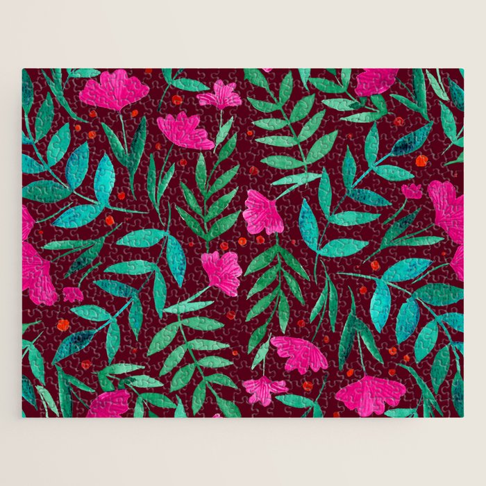 Magical garden - burgundy and pink Jigsaw Puzzle Gallery Image 1