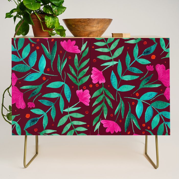 Magical garden - burgundy and pink Credenza Gallery Image 1