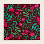 Magical garden - burgundy and pink Wood Wall Art Gallery Image 1