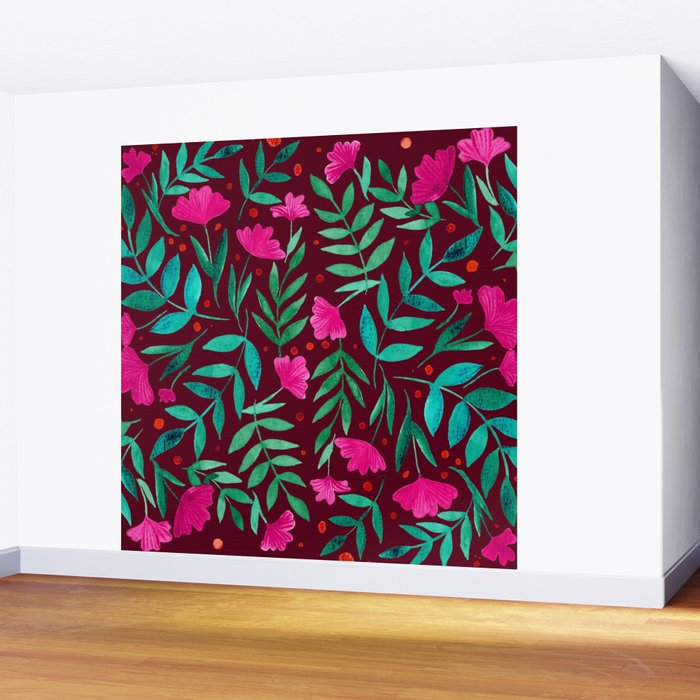 Magical garden - burgundy and pink Wall Mural Gallery Image 2