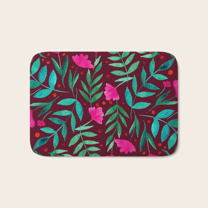 Magical garden - burgundy and pink Bath Mat Gallery Image 1