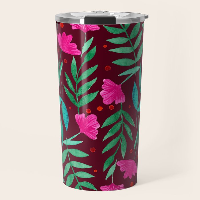 Magical garden - burgundy and pink Travel Mug Gallery Image 1