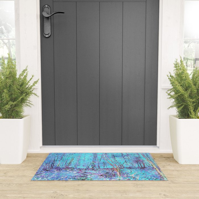 Van Gogh Trees & Underwood Aqua Lavender Welcome Mat Gallery Image 3