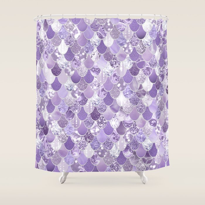 Mermaid Scales, Aesthetic Purple Shower Curtain Gallery Image 1