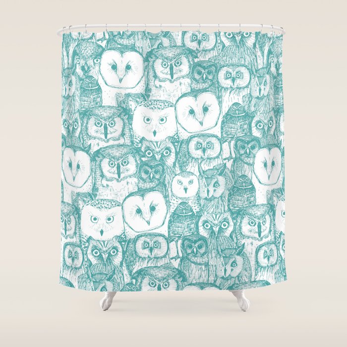 just owls teal blue Shower Curtain Gallery Image 1