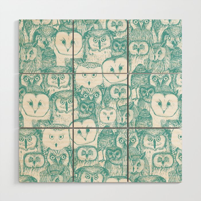 just owls teal blue Wood Wall Art Gallery Image 1