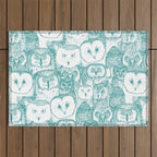 just owls teal blue Outdoor Rug Gallery Image 1