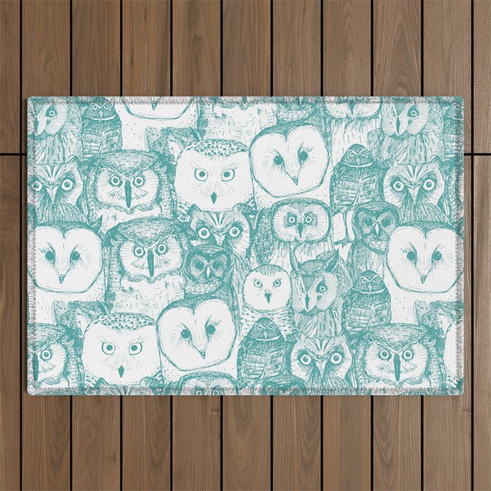 just owls teal blue Outdoor Rug Gallery Image 1