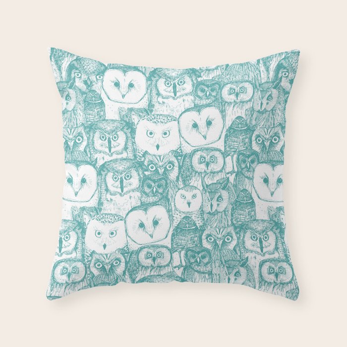just owls teal blue Throw Pillow Gallery Image 6