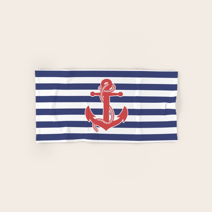 Retro Navy Anchor and Stripes Pattern 222 Red White and Blue Towels Gallery Image 1