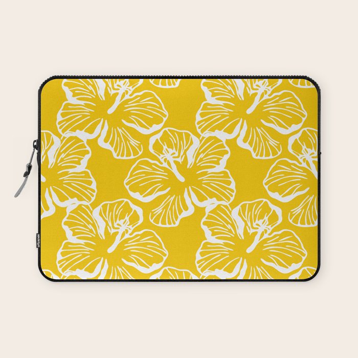 Yellow tropical hibiscus flower art pattern Laptop Sleeve Gallery Image 1