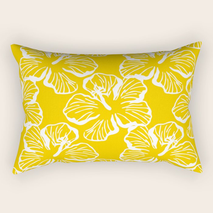 Yellow tropical hibiscus flower art pattern Rectangular Pillow Gallery Image 2