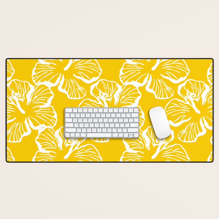 Yellow tropical hibiscus flower art pattern Desk Mat Gallery Image 1