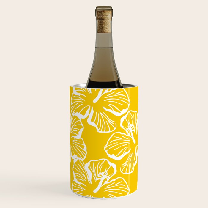 Yellow tropical hibiscus flower art pattern Wine Chiller Gallery Image 3