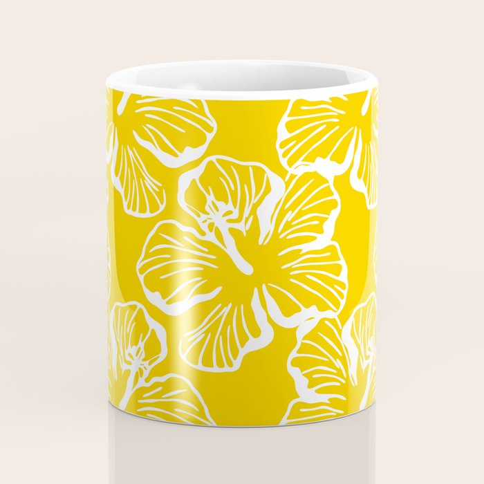 Yellow tropical hibiscus flower art pattern Coffee Mug Gallery Image 4