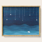 Falling stars, blue, sailboat, ocean Serving Tray Gallery Image 1