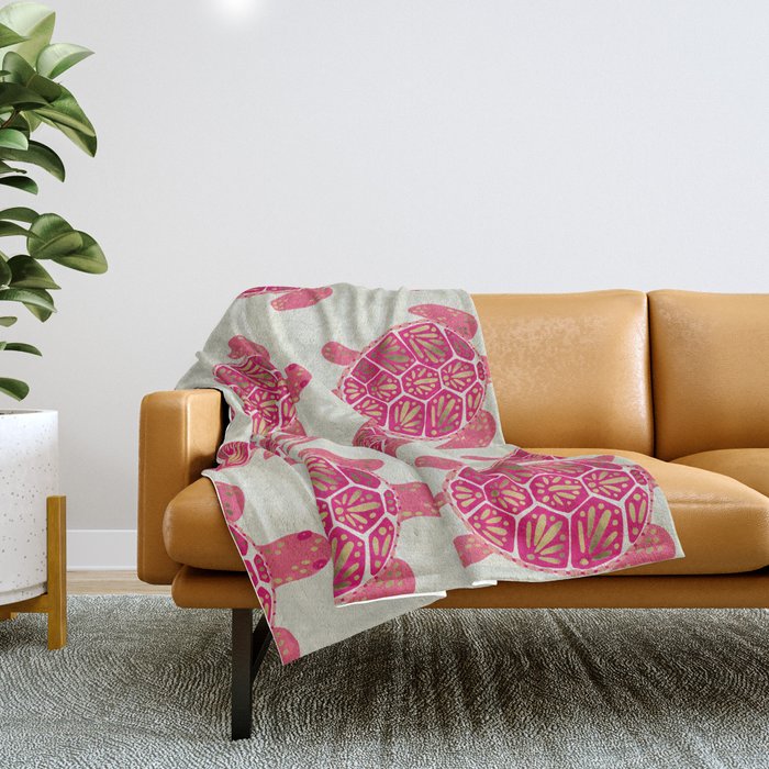 Sea Turtle in Pink & Gold Throw Blanket Gallery Image 1