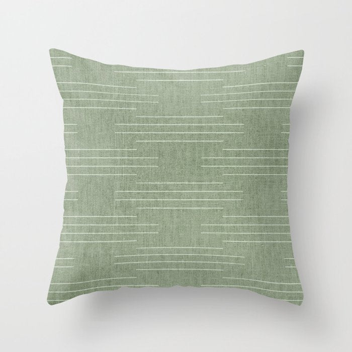 Minimalist, Boho, Line Art in Sage Green Throw Pillow Gallery Image 1