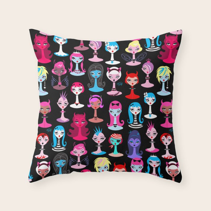 Punky Goth Dollies Throw Pillow Gallery Image 6