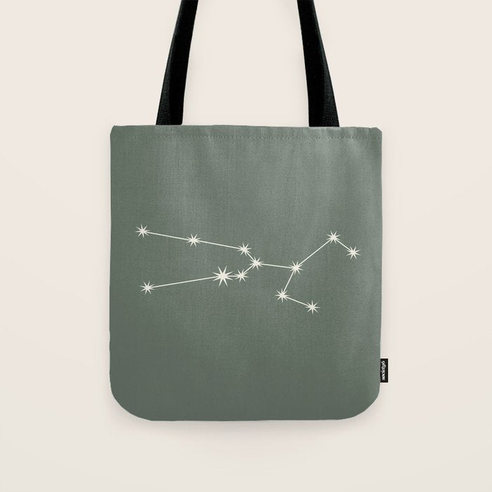 Taurus Zodiac Star Constellation Line Art Sage Tote Bag Gallery Image 1