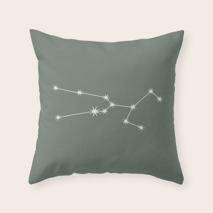 Taurus Zodiac Star Constellation Line Art Sage Throw Pillow Gallery Image 6
