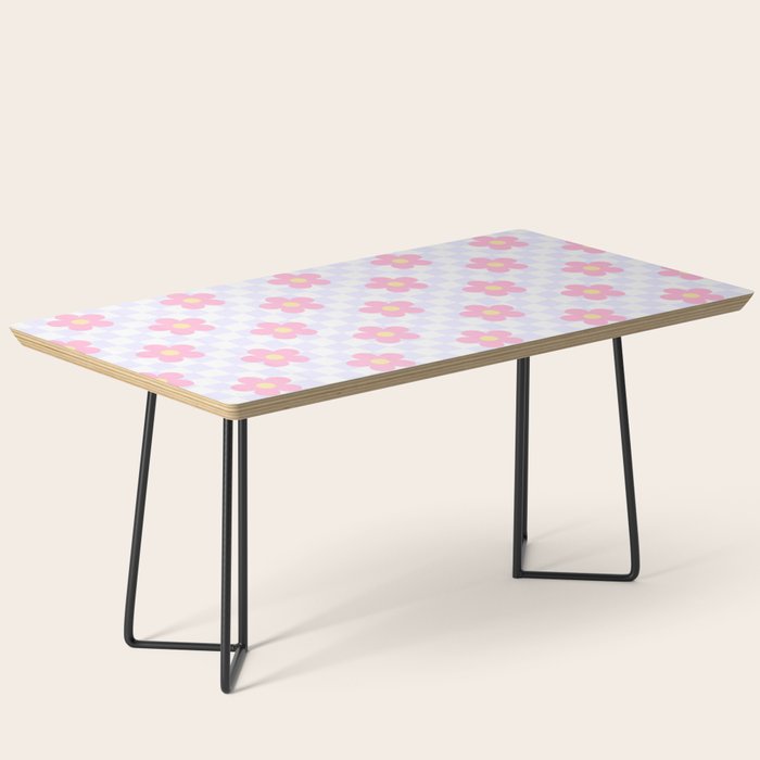 Retro pastel flower checkered art pattern Coffee Table Gallery Image 1