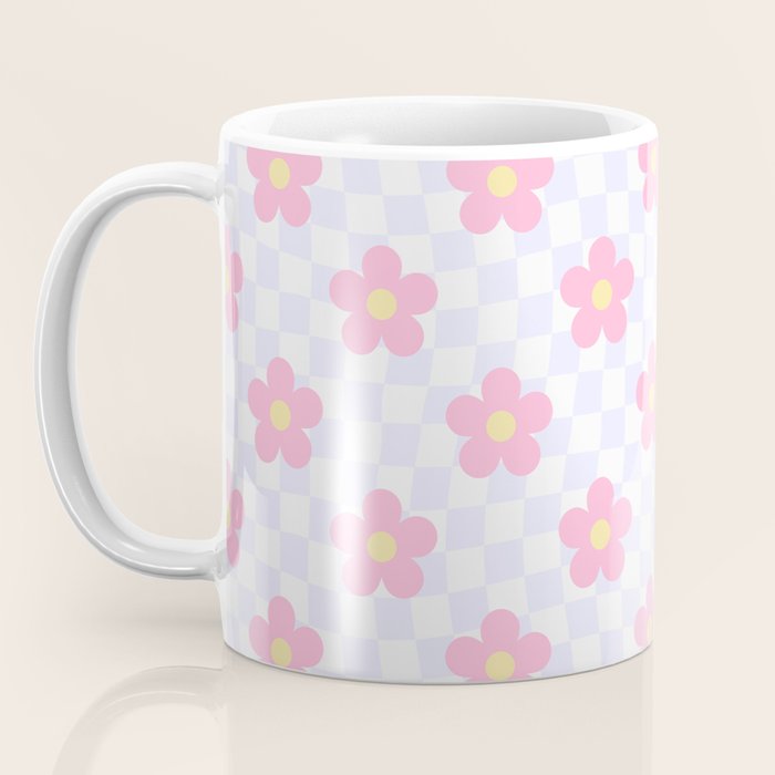 Retro pastel flower checkered art pattern Coffee Mug Gallery Image 3