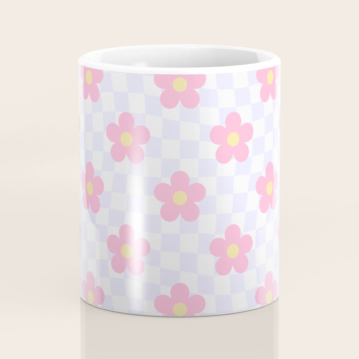 Retro pastel flower checkered art pattern Coffee Mug Gallery Image 4