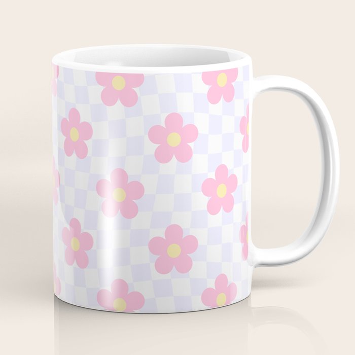 Retro pastel flower checkered art pattern Coffee Mug Gallery Image 1