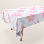 Retro pastel flower checkered art pattern Tablecloth Gallery Image 1