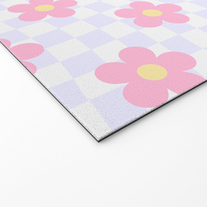 Retro pastel flower checkered art pattern Welcome Mat Gallery Image 2