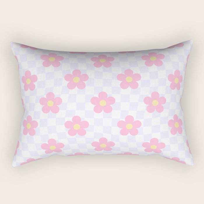Retro pastel flower checkered art pattern Rectangular Pillow Gallery Image 2