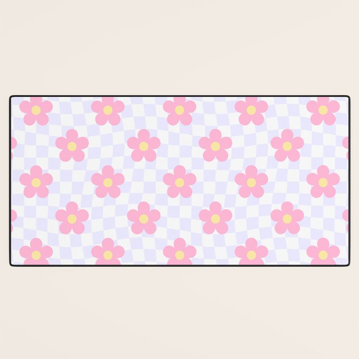 Retro pastel flower checkered art pattern Desk Mat Gallery Image 3